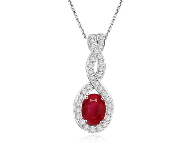 1.24 Carat 14k White Gold Ruby And Diamond Pendant - PEN188