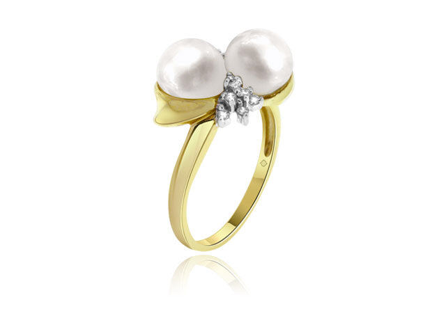 5mm Freshwater Cultured Pearl And Diamond Ring In 2Tone 14k Gold - R01351