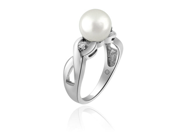 8mm Freshwater Cultured Pearl And Diamond Ring In 14k White Gold - R01708