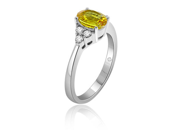 1.40 Carat 14k White Gold Yellow Sapphire And Diamond Ring - R10329