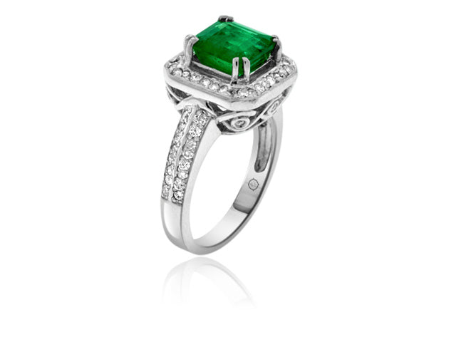 3.25 Carat 14k White Gold Emerald And Diamond Ring - R10630