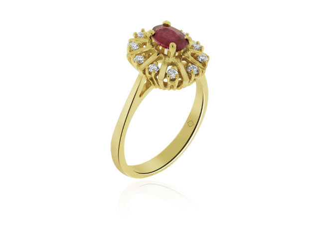 .75 Carat 14k Yellow Gold Diamond And Ruby Cocktail Ring - R10700
