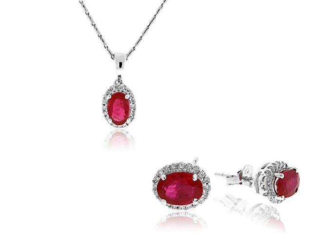 2.60 Carat 14k White Gold Ruby And Diamond Earrings And Pendant Set - SET0006
