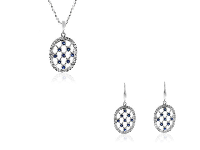 1.38 Carat 14k White Gold Sapphire And Diamond Earrings And Pendant Set - SET0011
