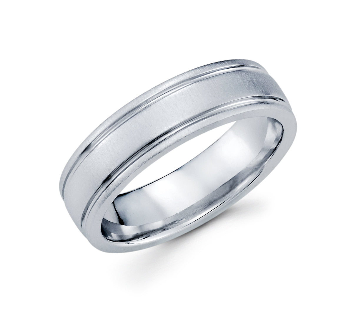 14K Whit Gold Men's Wedding Band Matte Finish Comfort Fit 6MM