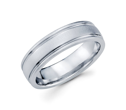 14K Whit Gold Men's Wedding Band Matte Finish Comfort Fit 6MM