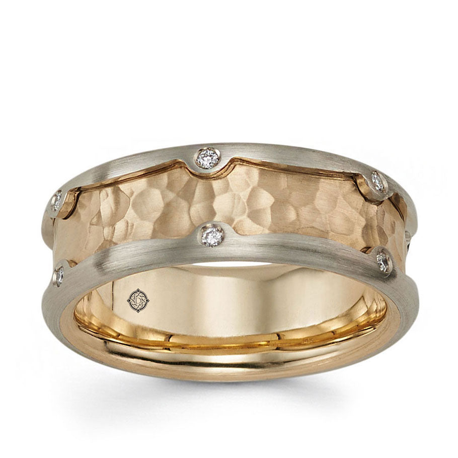 .19 Carat 2-Tone 14k Gold Hammer Finish Wedding Band - BAND2333