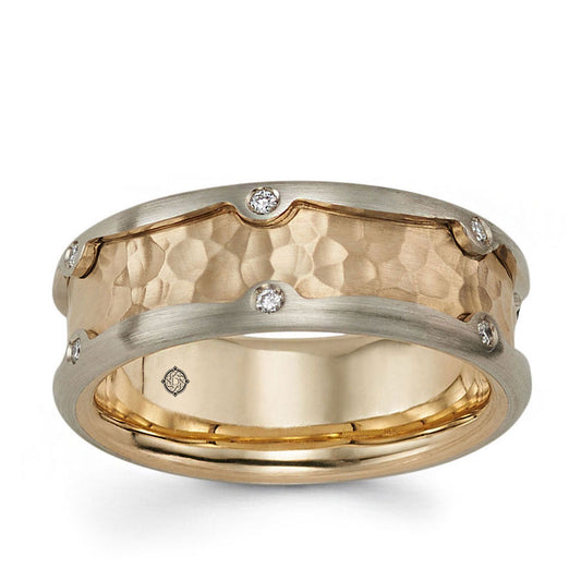 .19 Carat 2-Tone 14k Gold Hammer Finish Wedding Band - BAND2333