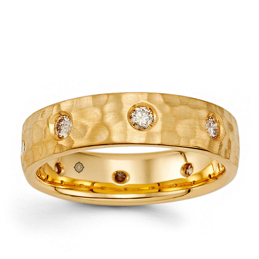 .55 Carat 14k Yellow Gold Hammer Finish Diamond Wedding Band - BAND2336