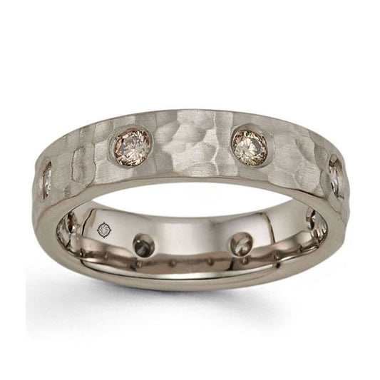 .55 Carat 14k Grey Gold Hammer Finish Diamond Wedding Band - BAND2334