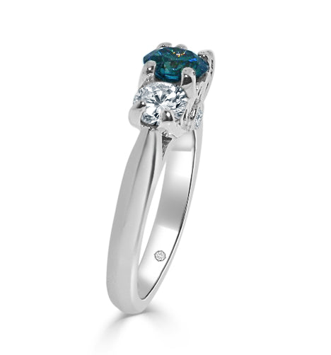 1.34 Carat 14k White Gold CARMENCITA BLUE AND WHITE DIAMOND ENGAGEMENT RING - R374