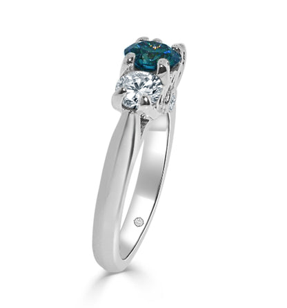 1.34 Carat 14k White Gold CARMENCITA BLUE AND WHITE DIAMOND ENGAGEMENT RING - R374