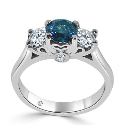 1.34 Carat 14k White Gold CARMENCITA BLUE AND WHITE DIAMOND ENGAGEMENT RING - R374