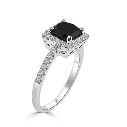 1.83 Carat 14k White Gold White And Black Diamond Engagement Ring - R382