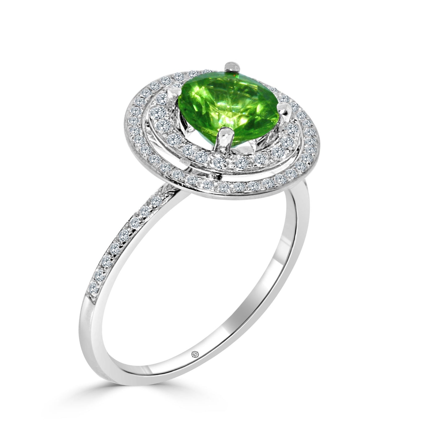 2.0 Carat 14k White Gold MARIA DIAMOND AND PERIDOT ENGAGEMENT RING - R209