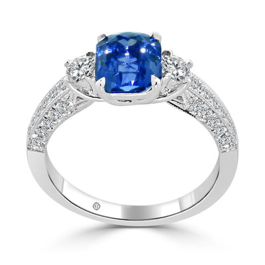 3.42 Carat 14k White Gold MADDISON DIAMOND AND SAPPHIRE ENGAGEMENT RING - SO10819