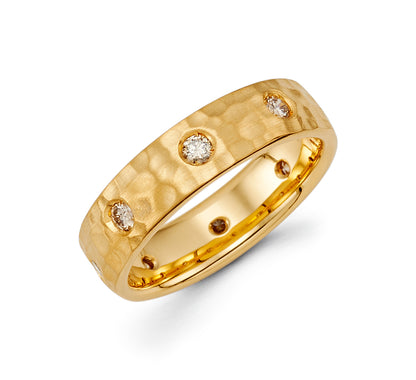 .55 Carat 14k Yellow Gold Hammer Finish Diamond Wedding Band - BAND2336