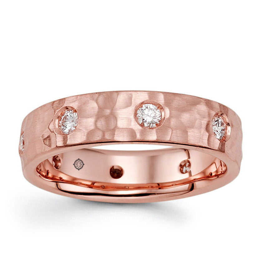 .55 Carat 14k Yellow Gold Hammer Finish Diamond Wedding Band - BAND2336