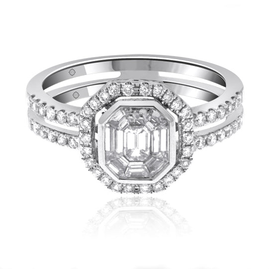 BLANCHE BAGUETTE CENTERPIECE HALO ENGAGEMENT RING - R10482