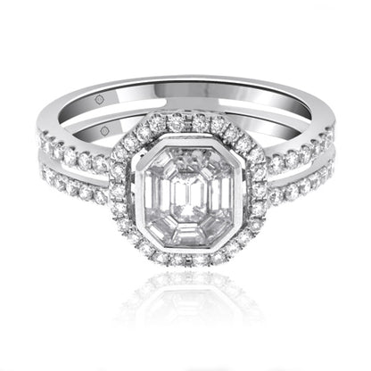 BLANCHE BAGUETTE CENTERPIECE HALO ENGAGEMENT RING - R10482