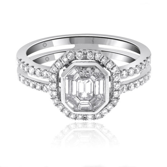 BLANCHE BAGUETTE CENTERPIECE HALO ENGAGEMENT RING - R10482