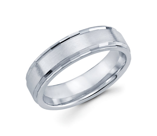 14K Whit Gold Men's Band Matte Finish Comfort Fit 4MM