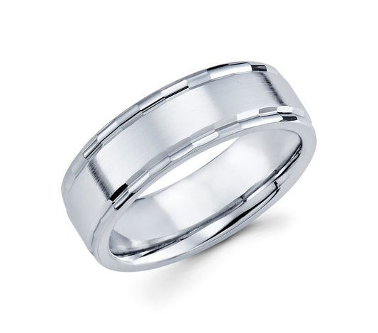 14K Whit Gold Men's Wedding Band Matte Finish Comfort Fit 6MM