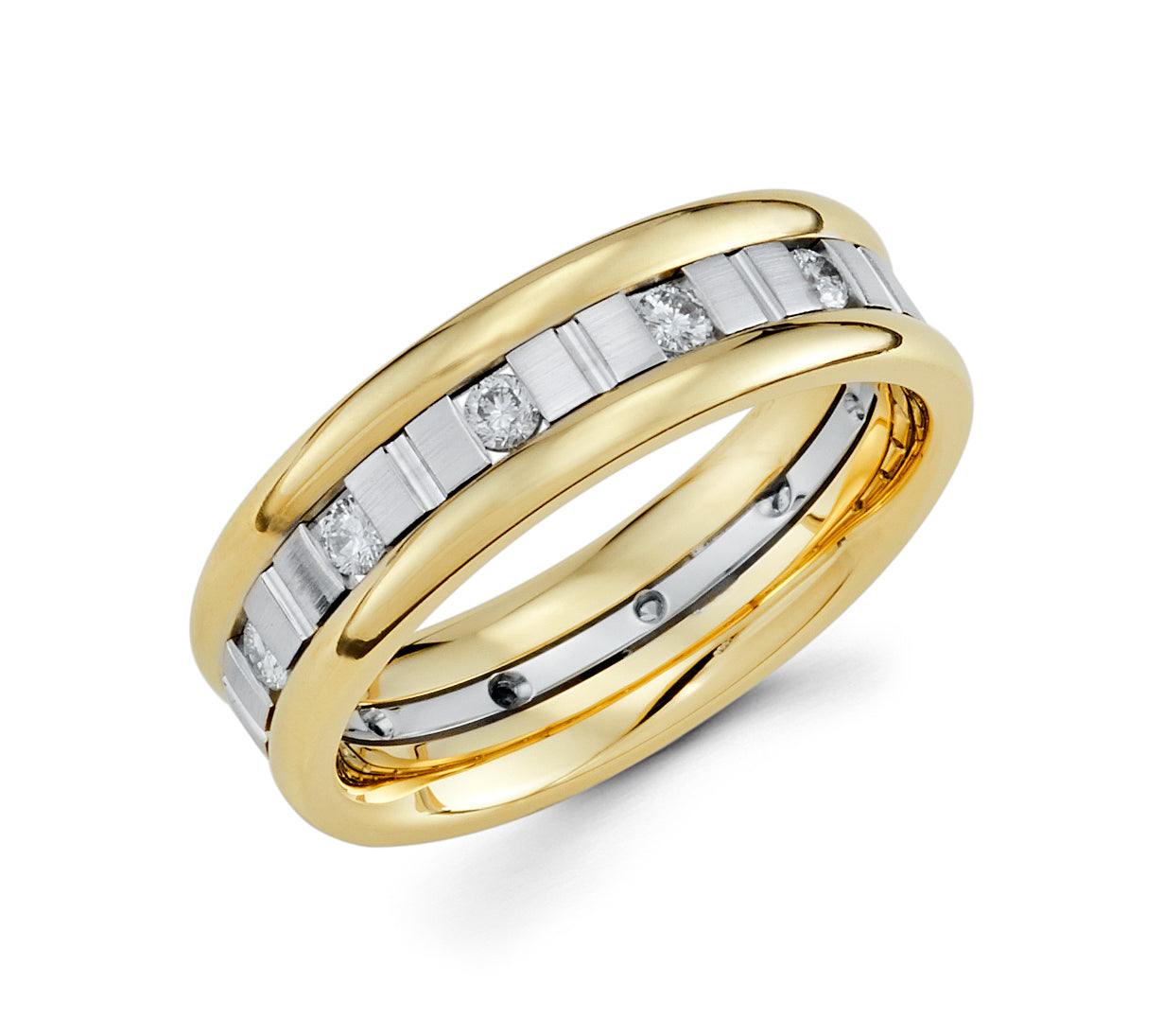 14K 2 Tone Men's Wedding Band Comfort Fit with Diamonds, 6MM