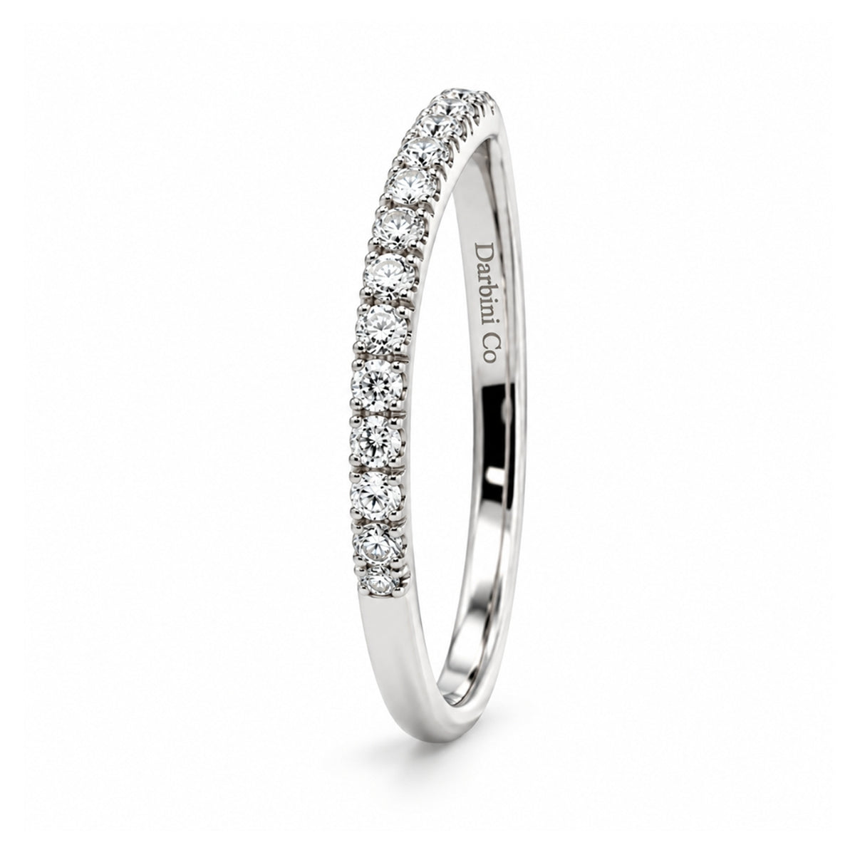 14K White Gold Curved Band-2mm, 0.26CT Diamonds, BAND01059