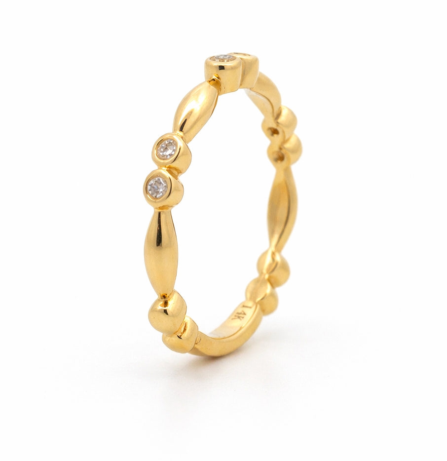 14K Yellow Gold Bezel Set Round Diamond 0.15ct Wedding BAND2921