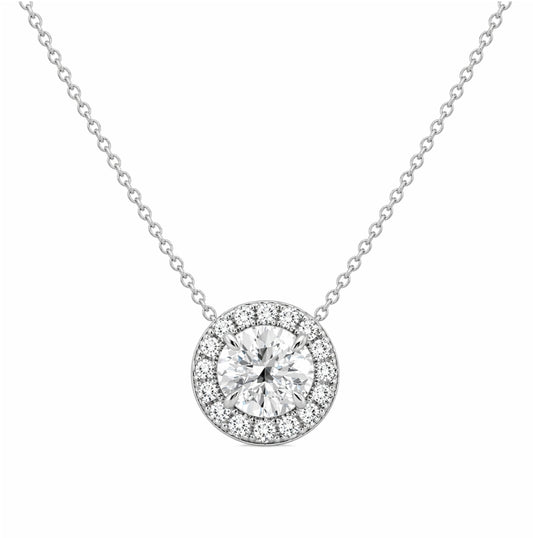 14k White Gold Round Cut Diamond Halo Pendent