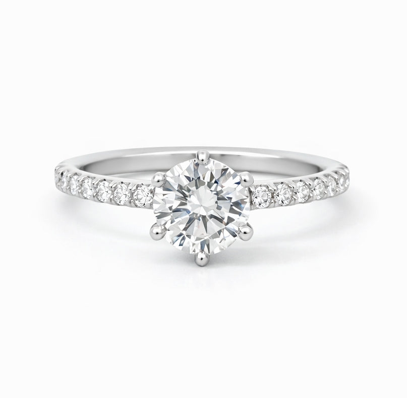 Six Prong Solitaire Engagement Ring with Diamond Band, ER1019