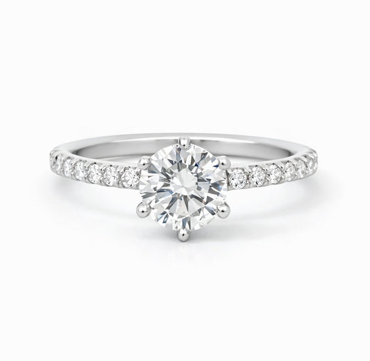 Six Prong Solitaire Engagement Ring with Diamond Band, ER1019