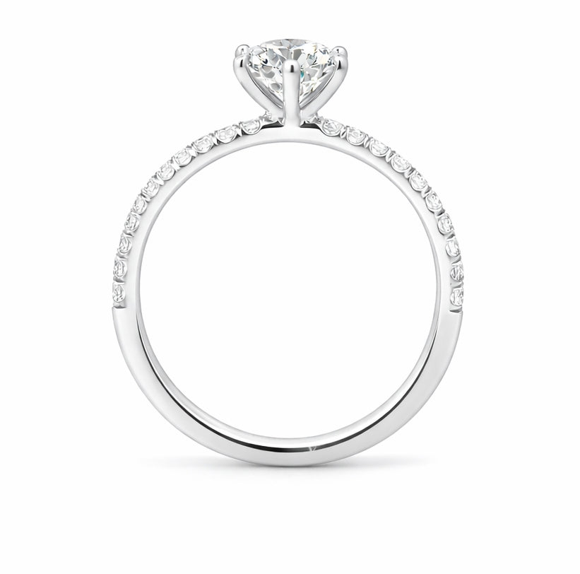 Six Prong Solitaire Engagement Ring with Diamond Band, ER1019