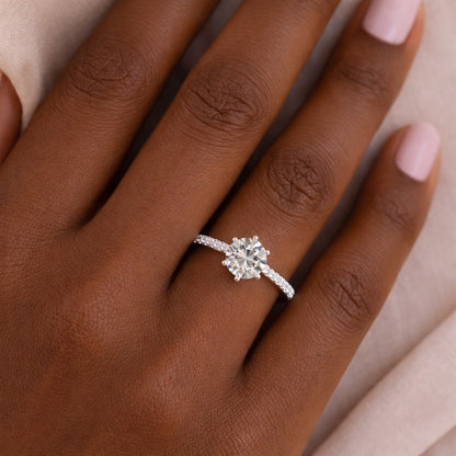 Six Prong Solitaire Engagement Ring with Diamond Band, ER1019