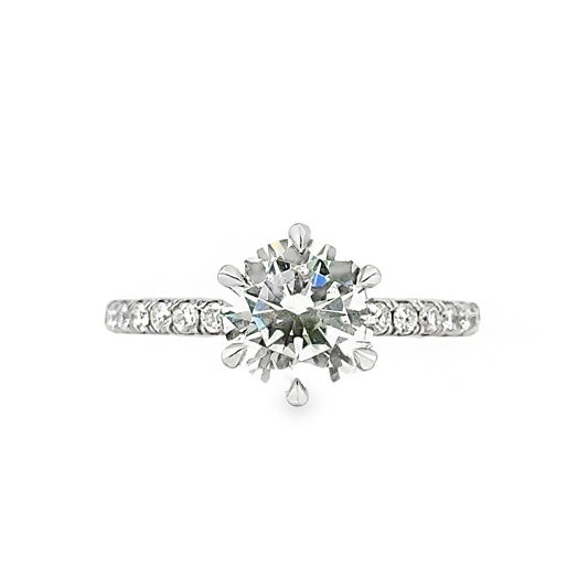 18K White Gold 6 Prong Engagement Ring with Round Cut Center Stone -ER1183
