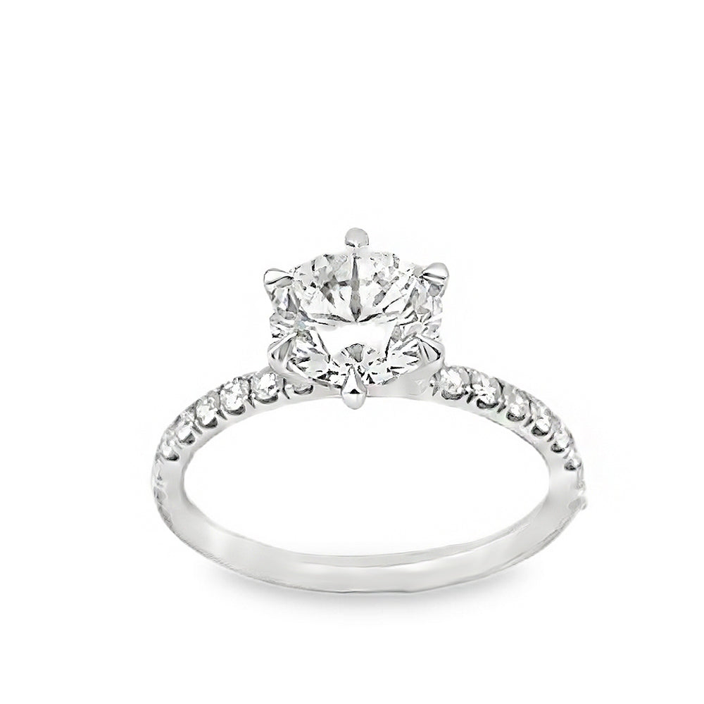 18K White Gold 6 Prong Engagement Ring with Round Cut Center Stone -ER1183