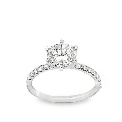 18K White Gold 6 Prong Engagement Ring with Round Cut Center Stone -ER1183