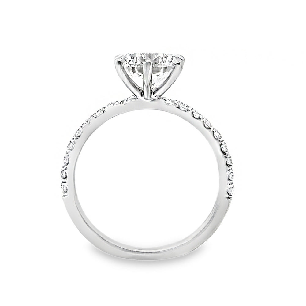 18K White Gold 6 Prong Engagement Ring with Round Cut Center Stone -ER1183