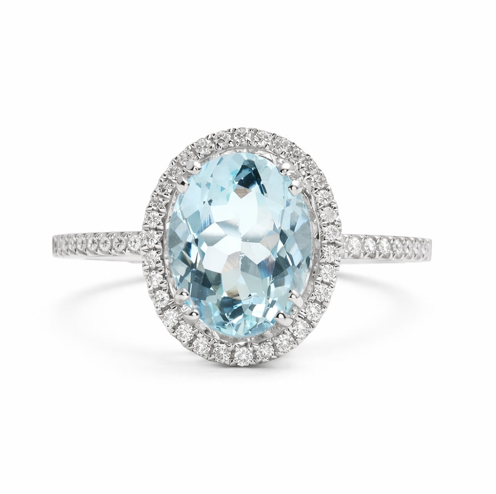 Oval Cut Aquamarine Halo Engagement Ring, ER1209