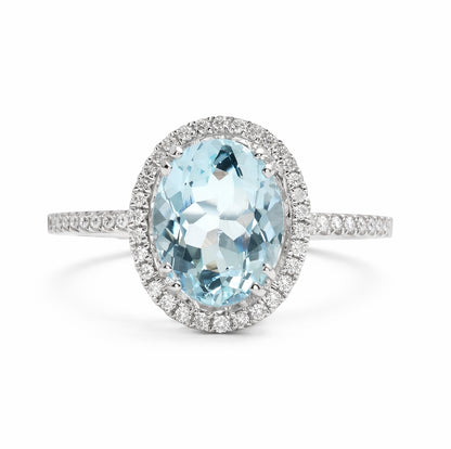 Oval Cut Aquamarine Halo Engagement Ring, ER1209