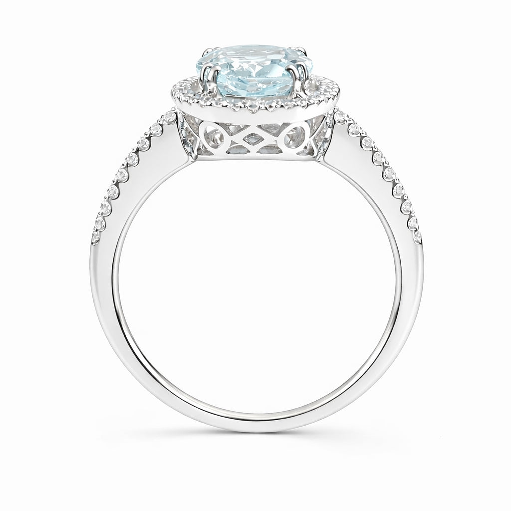 Oval Cut Aquamarine Halo Engagement Ring, ER1209