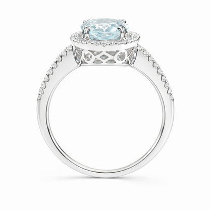 Oval Cut Aquamarine Halo Engagement Ring, ER1209