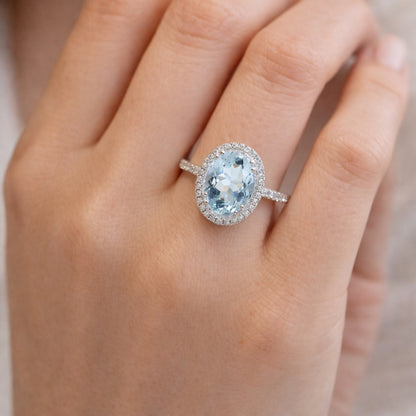 Oval Cut Aquamarine Halo Engagement Ring, ER1209