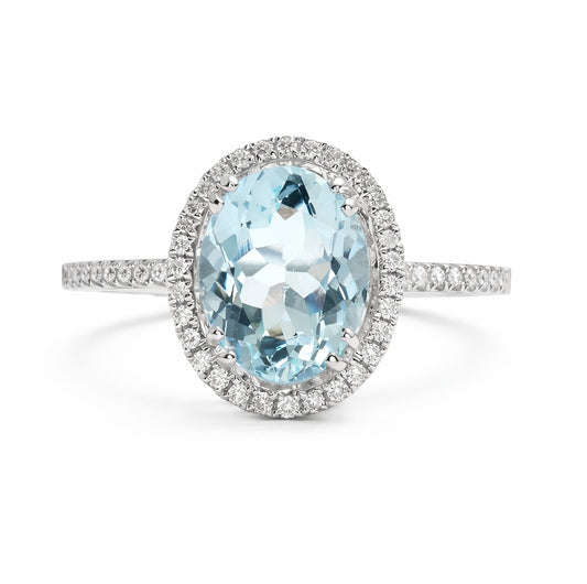 1.68ct Oval Aquamarine and diamond Engagement Ring, ER1209