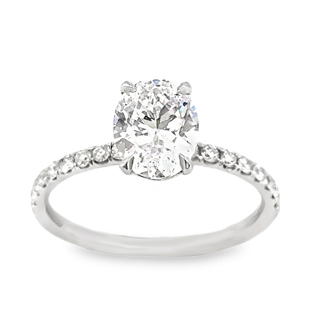 18K White Gold 4 Prong Diamond Engagement Ring with Oval Cut Center Stone -ER1222