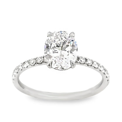 18K White Gold 4 Prong Diamond Engagement Ring with Oval Cut Center Stone -ER1222