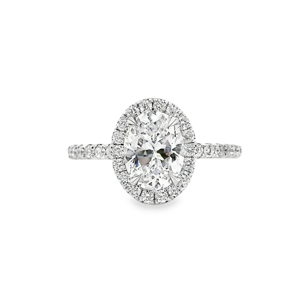 18K White Gold Halo Engagement Ring With Oval Cut Center Stone -ER1225