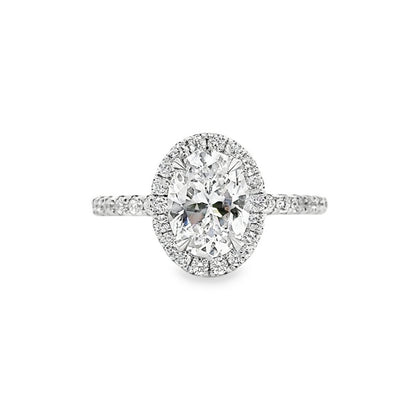 18K White Gold Halo Engagement Ring With Oval Cut Center Stone -ER1225