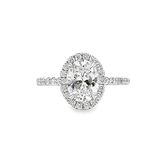 18K White Gold Halo Engagement Ring With Oval Cut Center Stone -ER1225